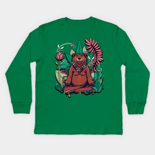 Meditating Plant-Daddy Bear Kids Long Sleeve T-Shirt